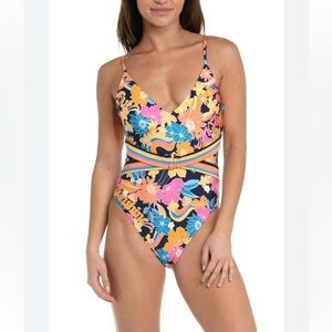 Sunshine 79 Love Swirl Plunge One Piece Swimsuit in Multi